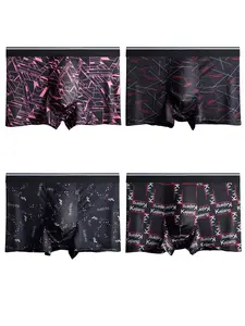 Men's ice silk cool underwear, sexy silky boxers, super soft and breathable, high elastic fabric, comfortable touch, sports and leisure boxers, 4 pack