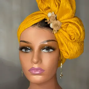 Royal Hibiscus Turban - Headwear with Floral Accent and Elegant Design