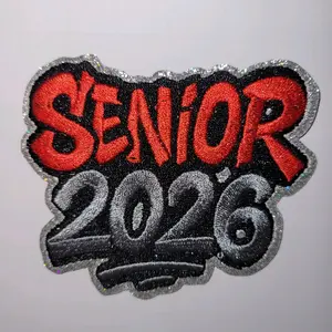 Senior 2026 Iron On Patch 3.5 x 3.5 Inches Glitter Border Decorative Touch Ready to Iron for Projects