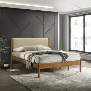 [Bellemave] Queen/King Size Wood Platform Bed Frame| Upholstered Headboard| Easy Assembly| No Box Spring Needed