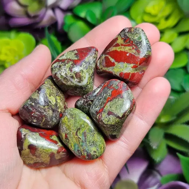 3-Piece 3-5cm Polished Finish Natural Dragon Bloodstone Crystals - Hand Selected Intuitively Chosen Healing Stones for Tumbling, DIY Semi-Finished Jewelry Accessories & Spiritual Use