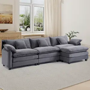 112" L Shaped Sectional Sofa with Ottoman, Modern Oversized Corduroy Couch with Deep Seat for Living Room, Comfy Plush Couch with 3 Seat