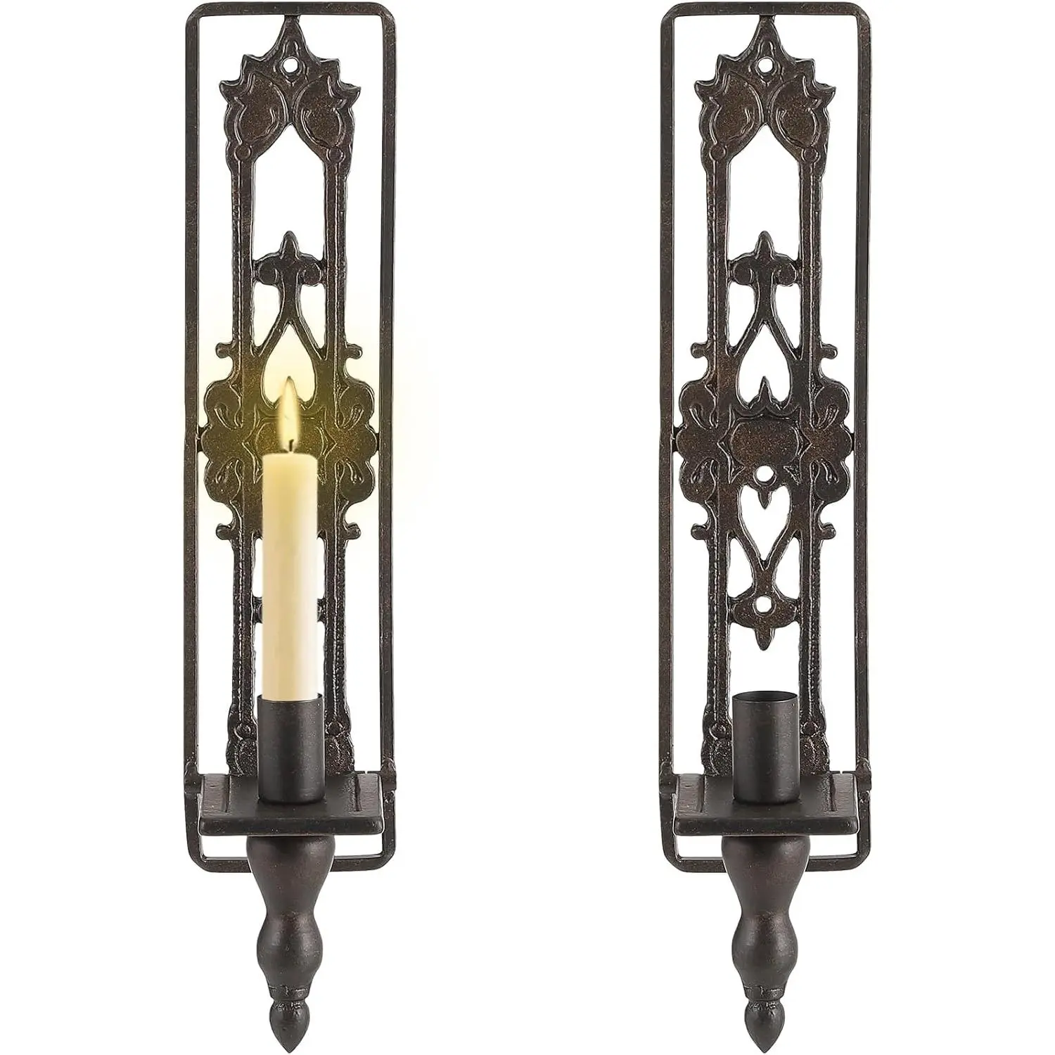Wall Candle Sconces Set of Two, Cast Iron Wall Sconce Candle Holder, Rectangular Candle Holders Decor Set of 2, Antique Hanging Candle Sconce for Living Room Bedroom Weddings Event