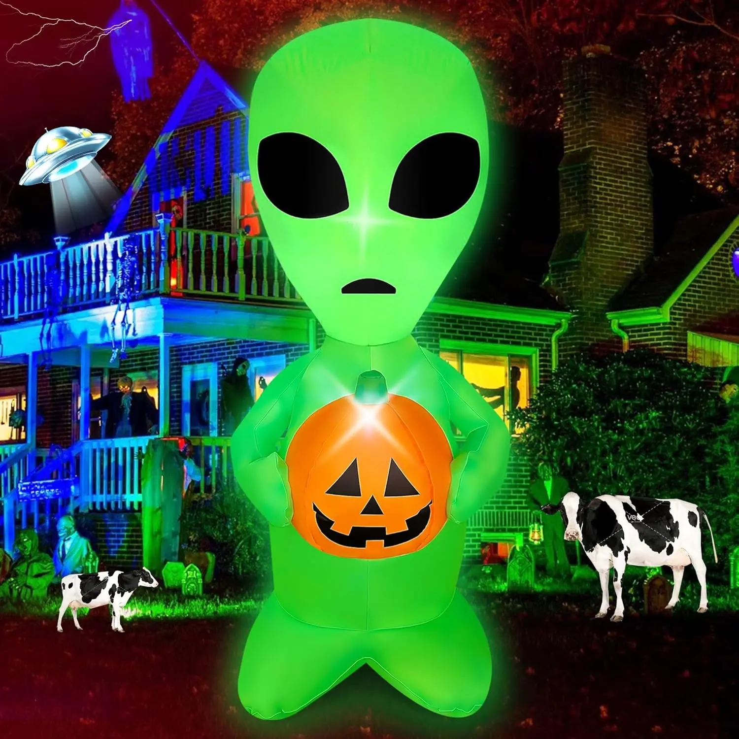 4 Feet Tall Halloween Inflatable Alien, Alien Inflatable Decoration with LED Light, Perfect for Halloween Party, Indoor Outdoor Garden Decor