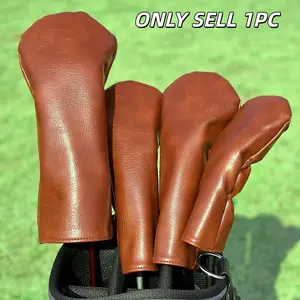 Retro Golf Club Head Cover, Golf Accessory, PU Material with Fleece-Lined Protective Sleeve, Fits Drivers & Fairway Woods, Durable Protection