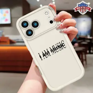 "I AM MUSIC" Gothic Text Phone Case for iPhone 11 12 13 14 15 16 17 Pro Max Plus Air, Minimalist Music Lover Aesthetic, Slim Shockproof Protective Cover, Anti-Scratch Matte Finish, Made in USA