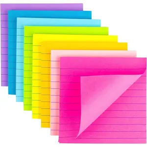 (8 Pack) Lined Sticky Notes 4x4 Bright Stickies Colorful Super Sticking Power Memo Pads 8 Colors Strong Adhesive