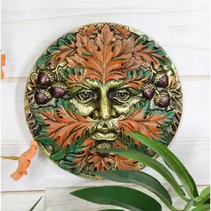 Ebros The Horned God Autumn Fall Season Round Greenman Wall Decor Plaque 5.25" Diameter Wiccan Face of Pan Deity Decorative Sculpture …