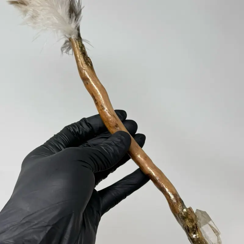 12” inch DT Clear Quartz and Hawk Feather Handcrafted WAND