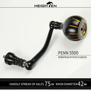 HEIGHTEN Aluminum Power Handle for Penn 5500 Spinning Reel Single Handle 75mm Shaft Length 42mm Diameter KnobSpinning Reel Replacement Parts Bass Fishing