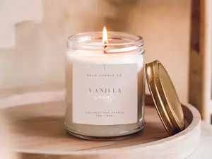 Halo Candle Co. Vanilla Woods Jar Candle - 7 oz Hand-Poured Coconut Wax, Creamy Vanilla & Cedar Scent, Nature-Infused Woody Fragrance, Cozy Minimalist Wick, Home Decoration Supply