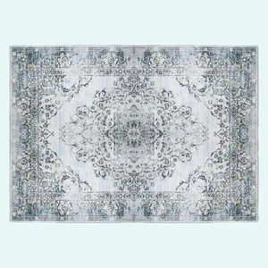 Vintage Area Rug Modern Non Slip Carpet Boho Low Pile Soft Rug Waterproof Machine Washable Rug for Living Room Bedroom Kitchen Dining Room Under Table