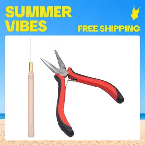 HOTBANANA Summervibes Microlink Hair Extensions Kit Beads Hair Extensions Threader Pulling Hook Pliers Micro Link Tools Hair Feathers Extensions Kit for Hair Style