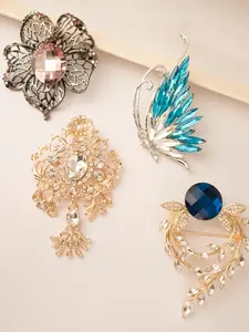 4 Pcs Mixed Butterfly Flower Brooches, Lapel Brooch, Alloy Rhinestone Vintage Pins, Elegant Accessory for Blazers Dresses, Perfect Valentine Gift