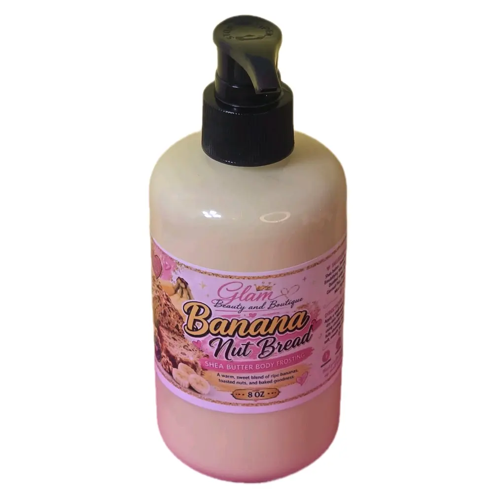 Banana Nut Bread Shea Butter Moisturizer 8 oz Handmade Body Lotion with Shea Butter & Sweet Almond Oil - Hydrating Formula for All Skin Types Full Body Lotion Lotion Pump