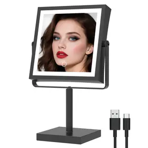 RUACQ Magnifying Makeup Mirror 10X Rechargeable with 3 Color Lights Matte Black Decor for Stylish Beauty Routine