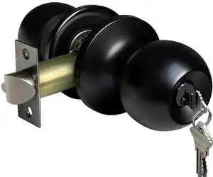 BESTTEN Keyed Entry Door Knob, Entrance Door Lock, Standard Ball, All Metal, Matte Black