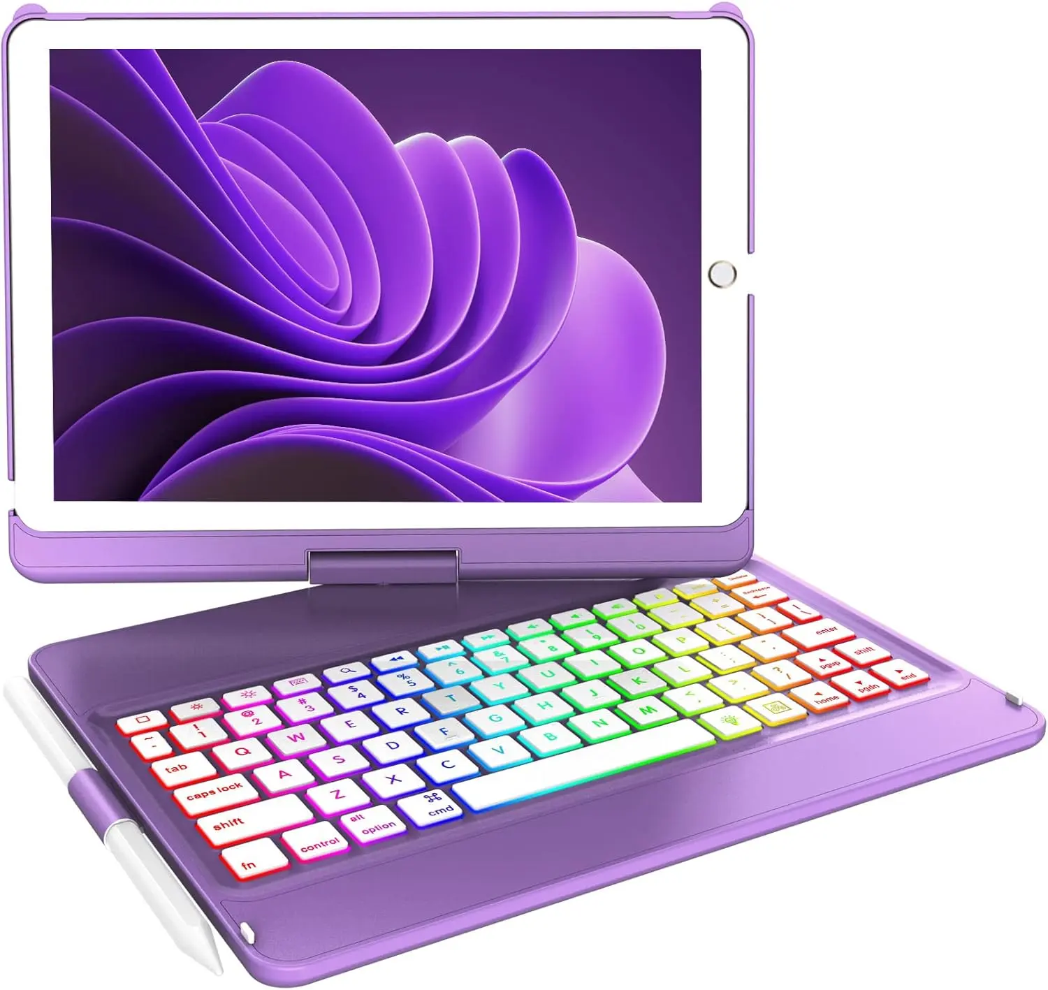 Keyboard Case for iPad 9th,7 Color Backlight iPad Keyboard for 10.2-inch 9th /8th /7th /Air 3/Pro 10.5-inch,360 Rotatable Protective Cover with  Pencil Holder(Purple)