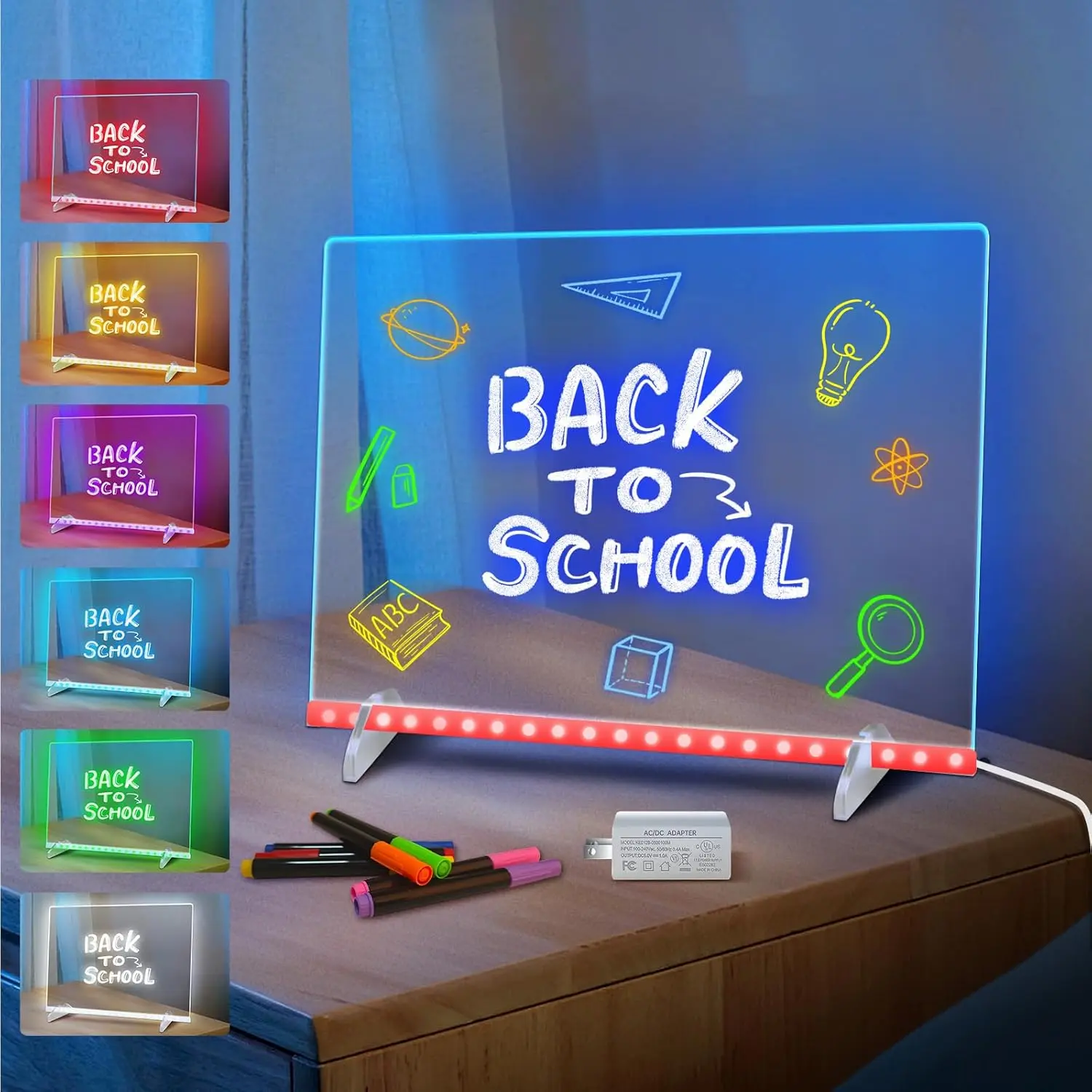 LED Note Board with 7 color , Includes Adapter, 13"x10" Led Drawing Board for Kids, Light Up Dry Erase Boards with 7 Markers, Soft Cloth, Hanging Chain, Holiday Trend Gift, halloween