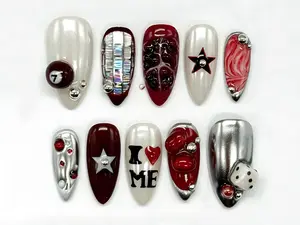 Vegas Glam Press On Nails - Unique Casino Theme with Dice & Star Designs - Nails with 3D Embellishments - Handcrafted Nail Art
