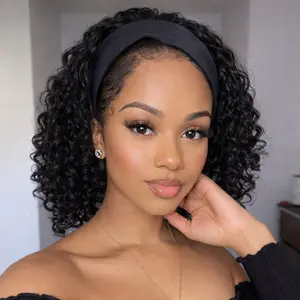 Headband Wig Synthetic Fiber Hair Afro Kinky Curly Headband Wigs Machine Made Glueless None Lace Front Wigs for Black Women
