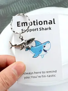 1pc Cartoon Shark Key Chains, Cute Keychain, Ocean Party Gift DIY Craft Kit, With Motivational Card, Antique Silver Shark Pendant, Metal Animal Accessories, Ideal Gift For Shark Lovers, Cute Keychain Accessory