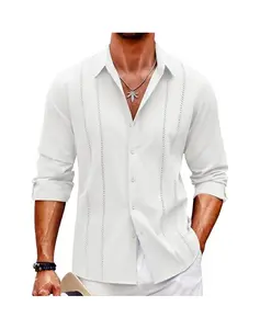 COOFANDY New York Fashion Week Mens Cuban Guayabera Lightweight Shirt  Casual Button Down Shirts Long Sleeve Beach Linen Shirts Menswear Tropical