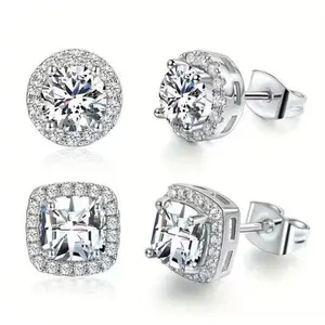 2 Pair Diamond Look Halo Stud Earrings for New Year's Glow Up Stylish Affordable Jewelry Pieces Heart Celtic Set