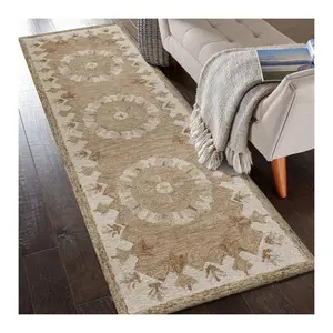 Ox Bay Beige Medallion Wool Runner Indoor Rug,2'3" x 6'9" Ox Bay Beige Medallion Wool Runner Indoor Rug,2'3" x 6'9"