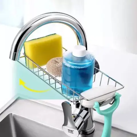 Stainless Steel Kitchen Sink Faucet Sponge Soap Cloth Organiser Drain Rack Storage Holder Shelf 17x10x4cm US Stock Organizing Kitchenware