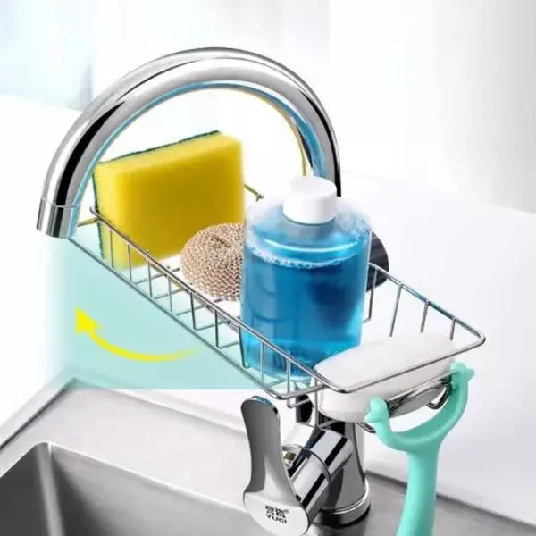 Stainless Steel Kitchen Sink Faucet Sponge Soap Cloth Organiser Drain Rack Storage Holder Shelf 17x10x4cm US Stock Organizing Kitchenware