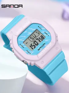 Sanda Student Sports Watch, Casual Watch, Square Design, Waterproof, Luminous, Shockproof, Digital Wristwatch, Electronic Wristwatch, Resin Case, All Seasons
