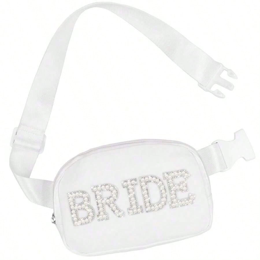 Bride Gifts, Bachelorette Gifts Bride Fanny Pack, Bride To Be Gifts Wedding Day Bachelorette Party Engagement Honeymoon, Pearl Bride Belt Bag White