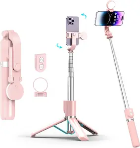 [NEW DEAL] Selfie Stick with Rechargable Remote & Light (1PC), Tripod for iPhone, Cell Phone Stand for Video Recording, Portable Travel Essentials Smartphone Mount Holder, Extendable Vlogging Filming Accessories