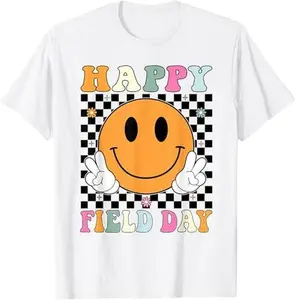 Happy Field Day Retro Smile Teacher Kids Field Day 2025 T-Shirt
