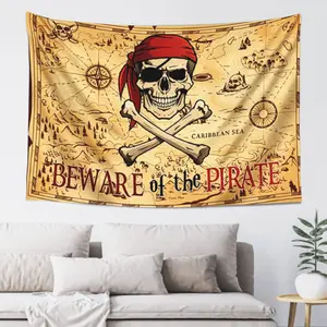 1pc, Pirate Flag, Red Kerchief, 3.3*5ft(100*150cm), 4 Grommets, One-Side Printing, for Dorm, Party, Home, Garden, Decoration art home decor