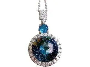 Blue Topaz 925 Srering Silver Necklace,11 Ct Topaz Zircon Silver Necklace,London Blue