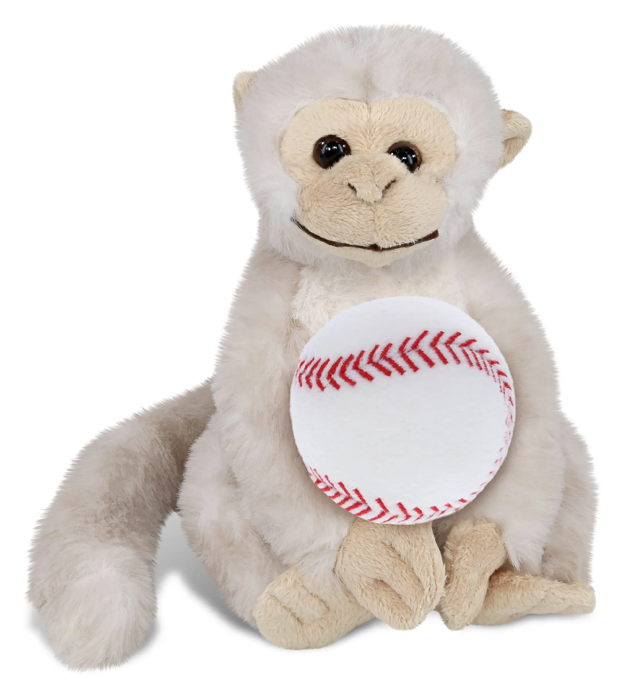 DOLLIBU White Squirrel Monkey Baseball Plush Stuffed Animal Toy - 12.5lx4wx6.5h in, Super Soft Polyester, Realistic Look, Room Accessory, Unisex Sports Gift, Suitable for Ages 0+, 12.5Lx4wx6.5h Inches