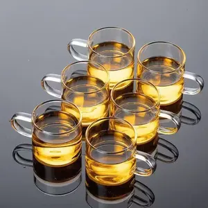 110ML Transparent Glass Cup Set, 2/6pcs Glass Wine Glasses with Handles, Coffee Cups, Gongfu Tea Sets, Mini Wine Glasses, Drinkware