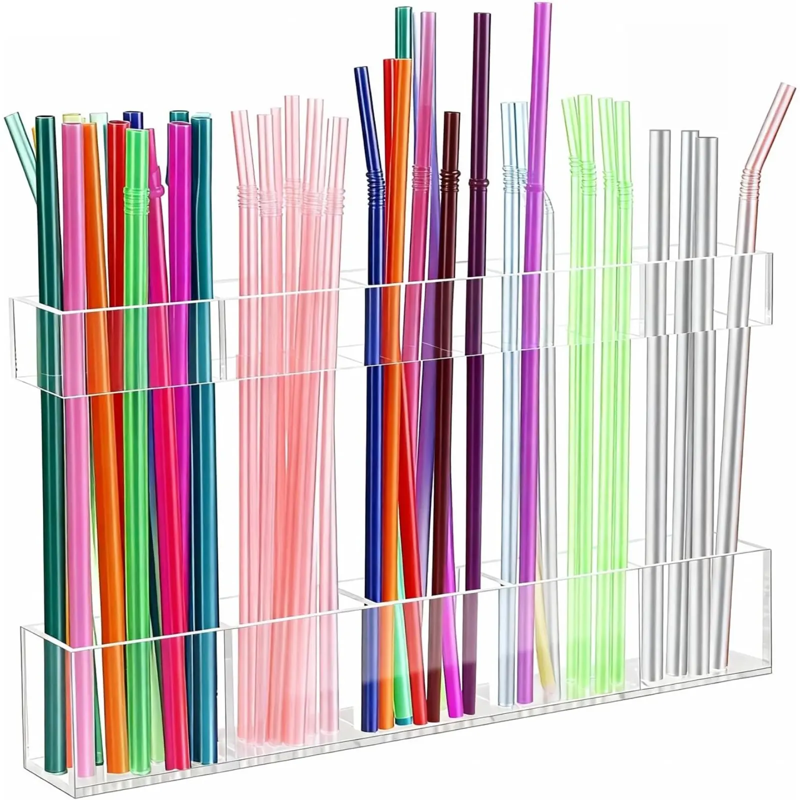 Acrylic Straw Holder for Kitchen Cabinet Door, Clear Cabinet Straw Holder Organizer, Straw Holder Storage, Reusable Adjustable Two-Part Straws Organizer with Ultra Sticky Adhesive Strips, Beverage Organizer