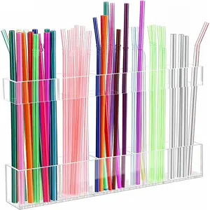 Large acrylic straw rack for cabinet doors - reusable drum straw storage cabinet, small kitchen accessory container, super adhesive cabinet door installation