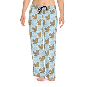 Winter Squirrel Evergreen Leaves Women's Pajama Pants Comfort Comfortable Comfort Comfortable Fabric Loungewear