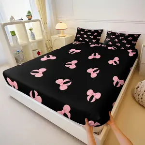Simple lined fitted sheet set with bow print,Includes 1 Fitted Sheet & 2 Pillowcases without Filler,Perfect as a gift,Comfortable and soft bedding set,Multiple styles available.