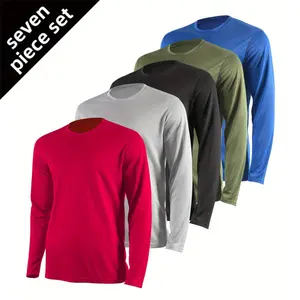 5-Pack Men'S Quick-Dry Stretch Fitness Tees | Long Sleeve Moisture Wicking Workout Shirts For Running/Gym/Cycling | Breathable Athletic Top With Comfort Fit