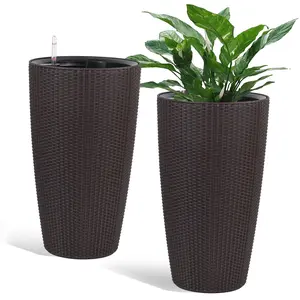 In Stock 22.5.in  Plastic Rattan Self-watering Flower Pot for Indoor and Outdoor Use
