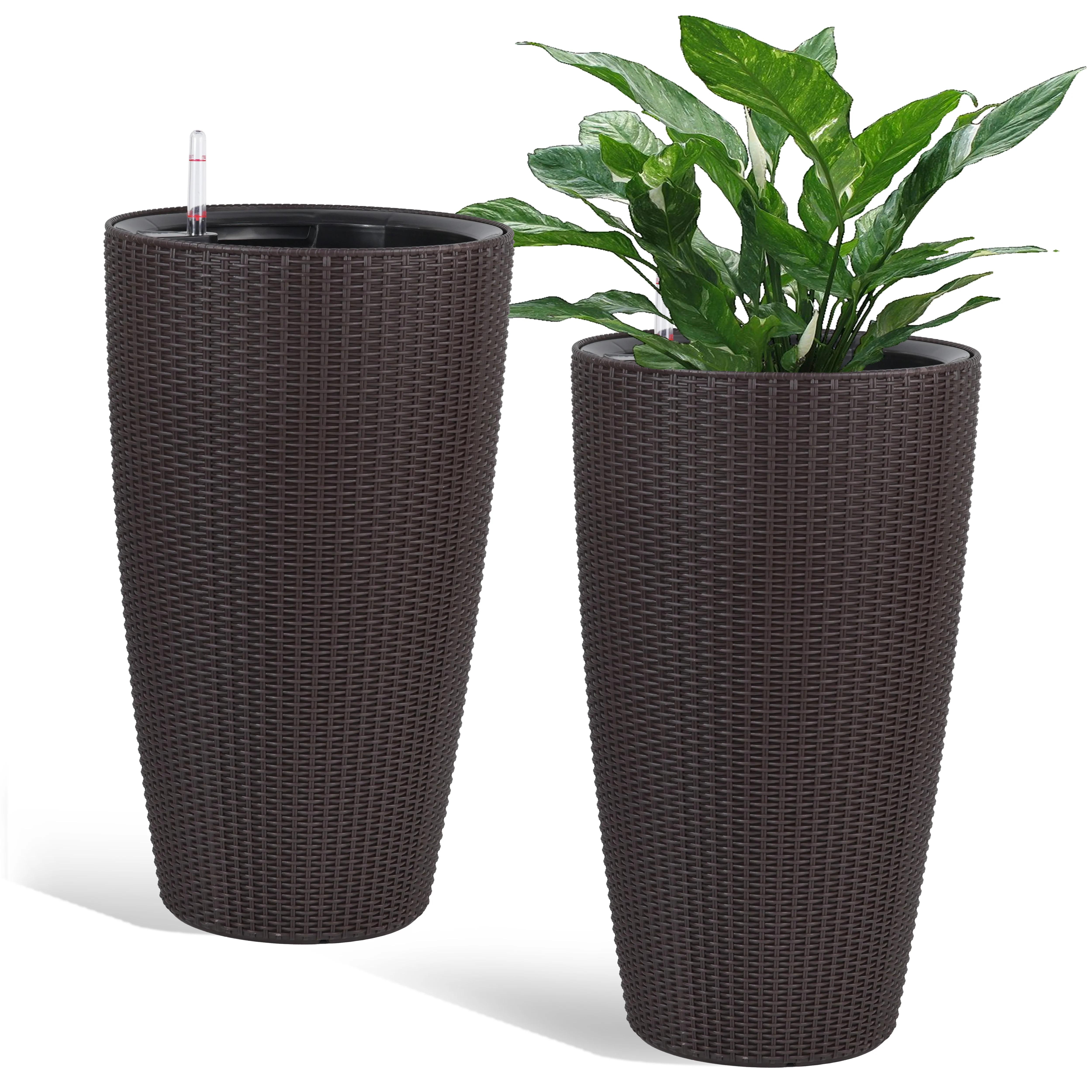 In Stock 22.5.in  Plastic Rattan Self-watering Flower Pot for Indoor and Outdoor Use