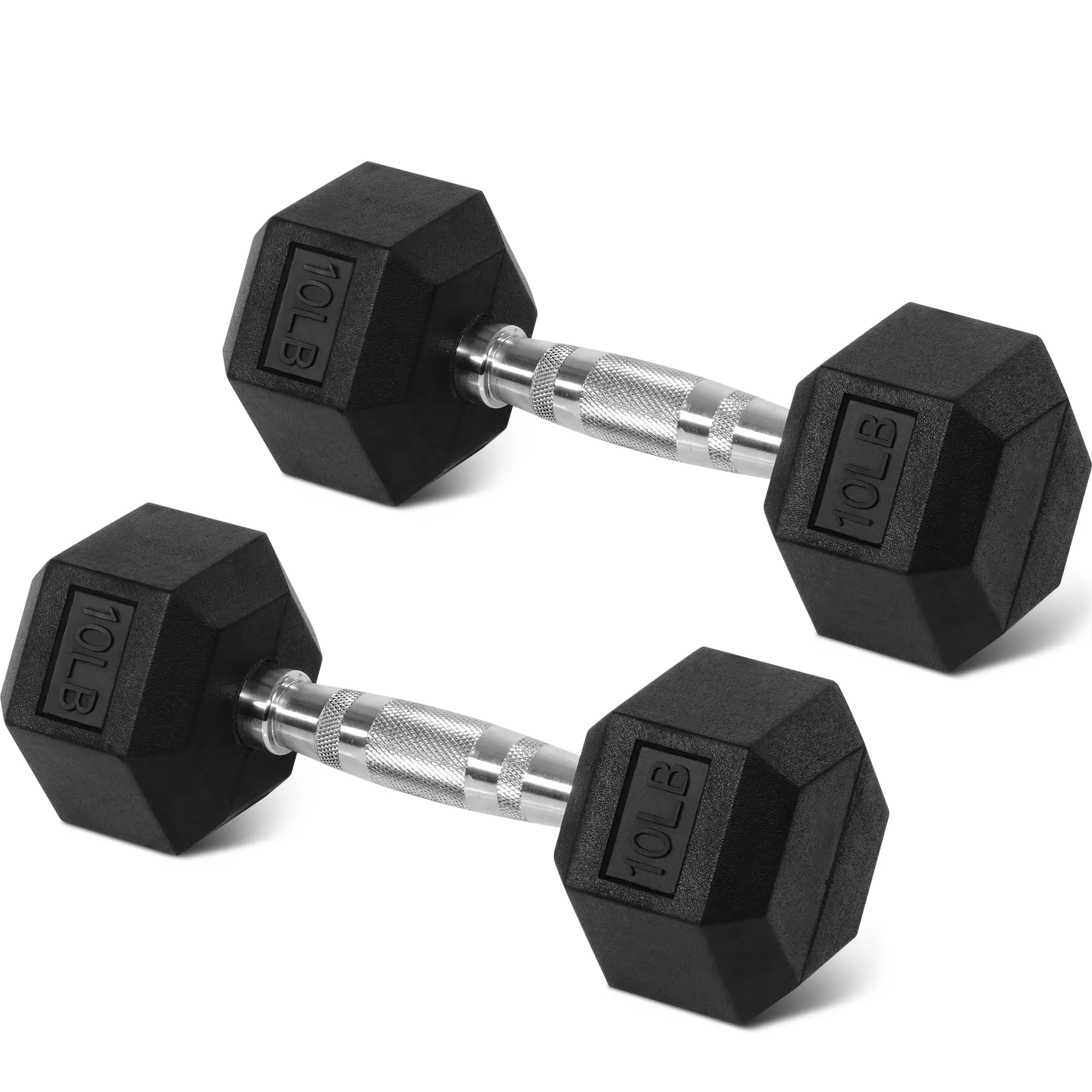 Sprint Demon Rubber Encased Hex Dumbbells, 10 lbs Pair, Black