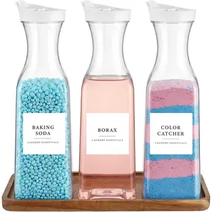 3 Pack 54 oz Plastic Laundry Detergent Dispenser with Tray and 18 Labels, Liquid Container for Laundry Soap Fabric Softener Bleach Scent Booster Beads