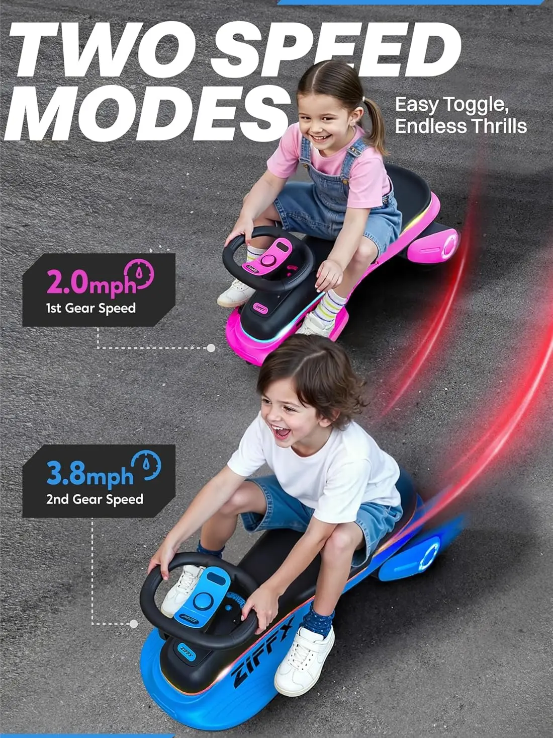 ZIFFY 45W 5.5A Light-Up Electric Wiggle Car with Pedal
