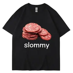 Men's Funny Slommy Salami Meme Short-Sleeve Soft Cotton Loose Round Neck Top, Unisex Casual Streetwear Sports T-Shirt, Humor Gift Funny Shirt